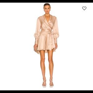 Zimmerman’s silk wrap mini dress in champagne